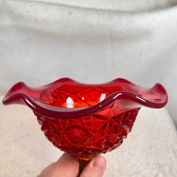 L. E. Smith Glass Amberina Red To Orange Glow Footed Compote Dish Bowl Vintage - Picture 14 of 16